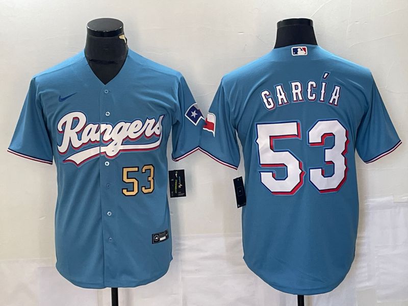 Men Texas Rangers #53 Garcia Light Blue Game Nike 2023 MLB Jersey